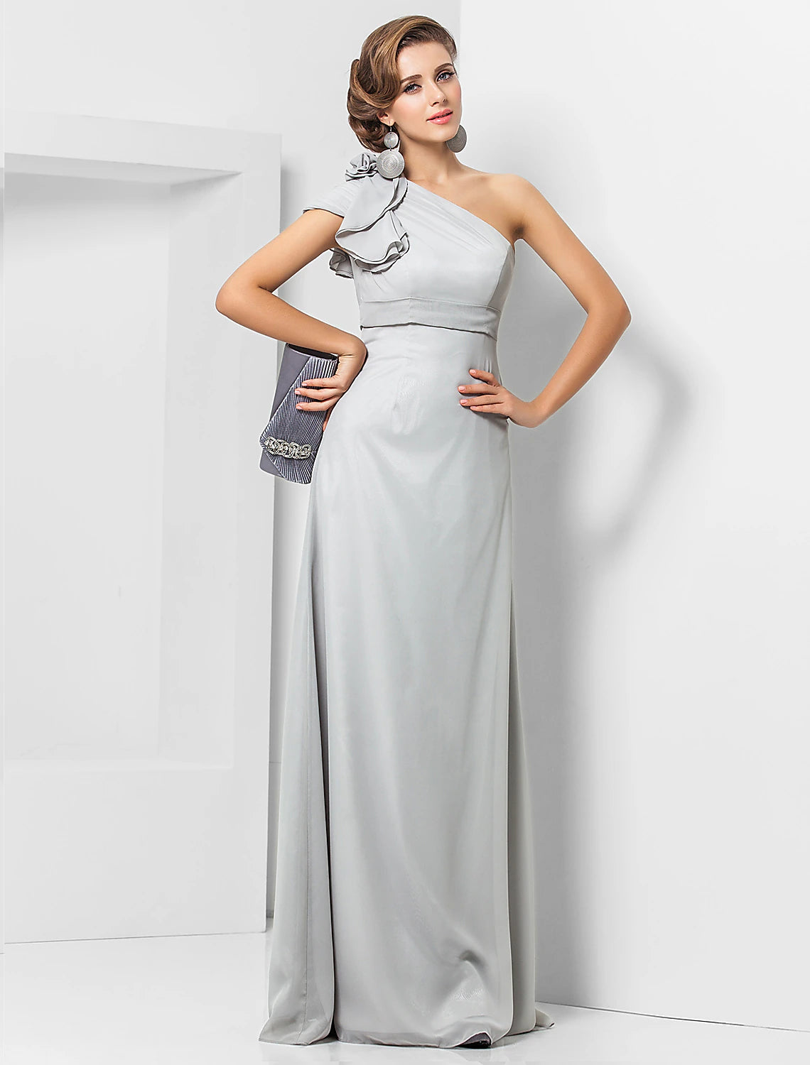 Wholesale Sheath / Column Elegant Dress Wedding Guest Formal Evening Floor Length Sleeveless One Shoulder Bridesmaid Dress Chiffon with Sash / Ribbon Appliques